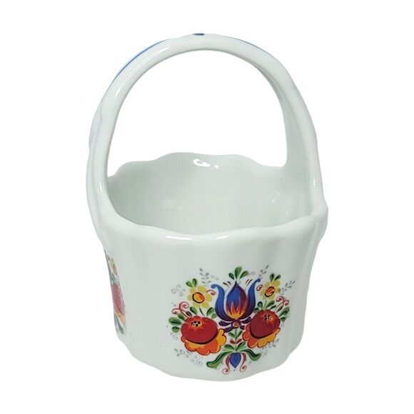 Reutter of Germany Floral Design Porcelain Basket 3" Tall - Picture 2 of 8